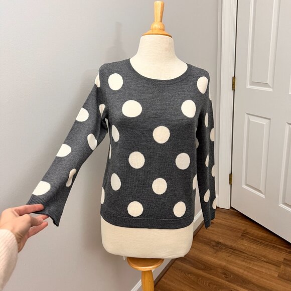 Alice + Olivia Gray Wool Polkadot Crewneck Sweater Sz M - Picture 2 of 9